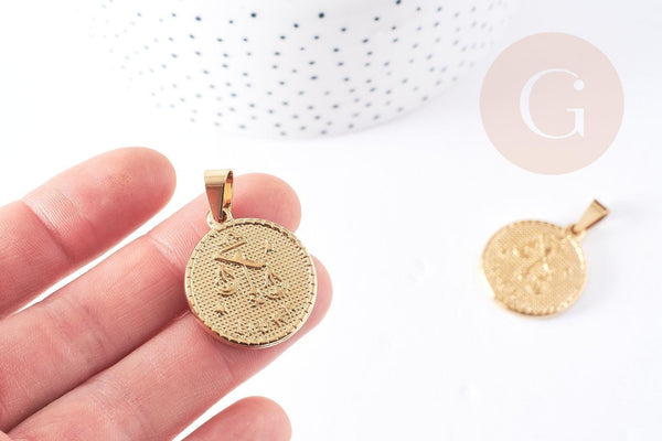 Pendentif médaille ronde Balance acier acier 304 inoxydable doré à graver, x1 (G0817)
