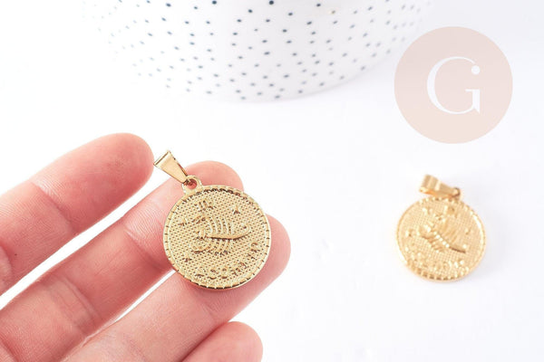 Pendentif médaille ronde Scorpion acier 304 inoxydable doré à graver 29mm, x1 (G0816)