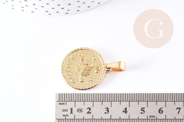 Pendentif médaille ronde Scorpion acier 304 inoxydable doré à graver 29mm, x1 (G0816)