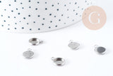 Pendentifs Supports cabochons ronds acier 304 inoxydable platine 8mm, x10 (G8941)