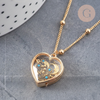 Collier locket cœur porte-photo verre laiton doré 18K, x1 (G11088)