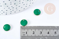 pendentif breloque plate ronde en laiton brut émail vert 10mm, x 5 (G8553)