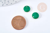 pendentif breloque plate ronde en laiton brut émail vert 10mm, x 5 (G8553)