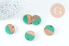 pendentif disque bois résine verte 18mm, création bijoux bois, x5 G0329