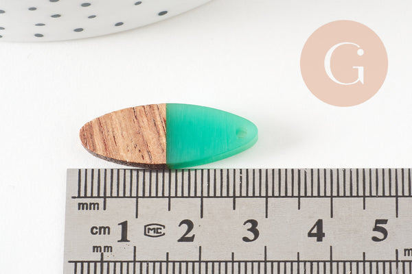 pendentif ovale bois résine verte, bois naturel,perle bois, Perle géométrique,perle ovale,création bijoux bois,28mm, 5x G7530
