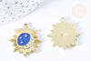 pendentif soleil lune étoiles bleu zamac doré 18k cristal zircon 26mm, x1 (G6682)