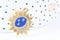 pendentif soleil lune étoiles bleu zamac doré 18k cristal zircon 26mm, x1 (G6682)