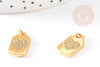 pendentifrectangle coeur laiton doré 18k cristal sans nickel 17mm, x1 (G3479)