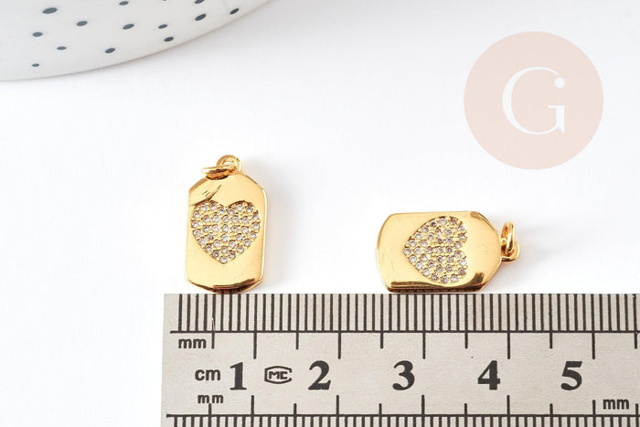 pendentifrectangle coeur laiton doré 18k cristal sans nickel 17mm, x1 (G3479)