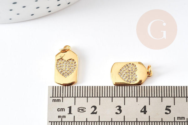 pendentifrectangle coeur laiton doré 18k cristal sans nickel 17mm, x1 (G3479)