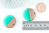 perle disque bois résine turquoise 28mm, création bijoux bois x5 G7518