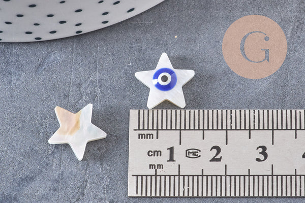 perle étoile nacre blanche mauvais oeil bleu foncé, 12mm, x10 (G3301)