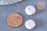 Perle porcelaine blanc violet 15mm, perle striées,perle céramique,céramique violette, x5 (G5718)