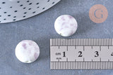 Perle porcelaine blanc violet 15mm, perle striées,perle céramique,céramique violette, x5 (G5718)