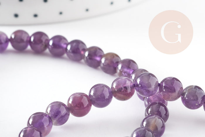 perle ronde amethyste violette naturelle 6mm, perles pour bijoux en pierre naturelle, x1 fil de 38cm (G1559)