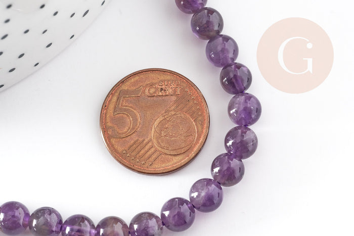 perle ronde amethyste violette naturelle 6mm, perles pour bijoux en pierre naturelle, x1 fil de 38cm (G1559)