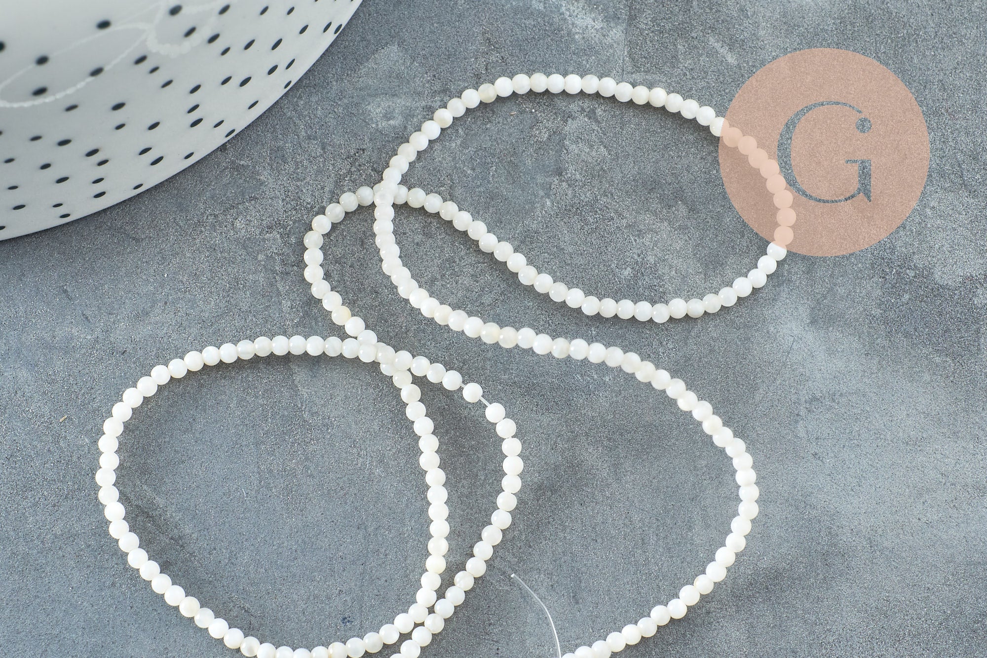 Perle ronde nacre blanche,perles coquillage,coquillage naturel,fil 40cm,2.5mm, x1 (G5449)