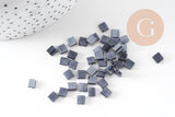 perles rocaille carré opaque noir irisé, perle carré création bracelet, perle tila,4.5mm,2 trous, x50 (4.8GR) (G5478)