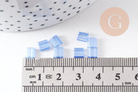 perles rocaille carré verre rectangle bleu tendre nacré, perle carré création bracelet, perle tila,4.5mm,2 trous, x50 (4.8 GR) (G4452)