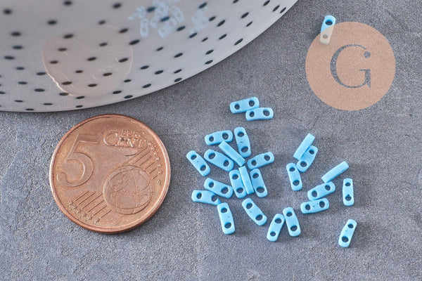 perles rocaille verre rectangle bleu clair opaque, perle carré création bracelet, perle tila, 2mm,2 trous, x50 (1.2 Gr) (G4602)