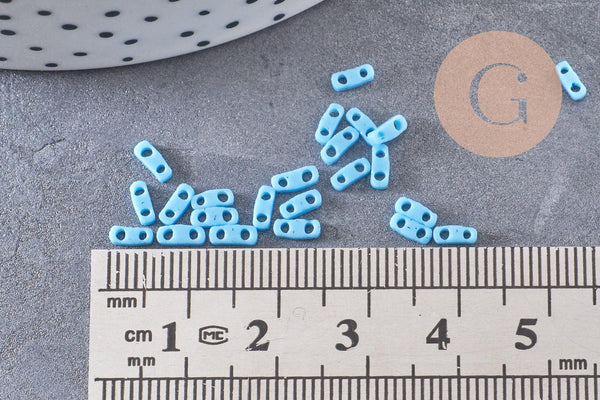 perles rocaille verre rectangle bleu clair opaque, perle carré création bracelet, perle tila, 2mm,2 trous, x50 (1.2 Gr) (G4602)