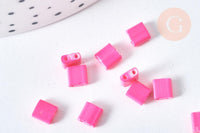 perles rocaille verre rectangle rose fluorescent, perle carré création bracelet, perle tila,4.5mm,2 trous, x50 (4.8 GR) (G6960)