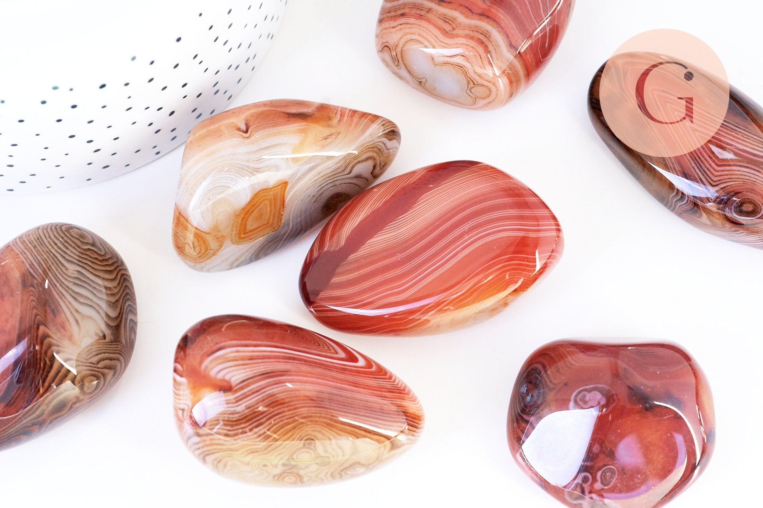 Pierre agate sardonyx naturelle roulée 45-66mm, pierre orange naturelle litotherapie, x1 (G5782)