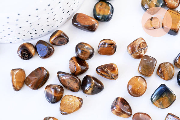 pierre oeil de tigre naturelle roulée 12-28mm,litotherapie,oeil de tigre naturel, x20gr (G6130)