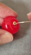 cherry earrings red resin gold zamac 50mm, pair (G10355)