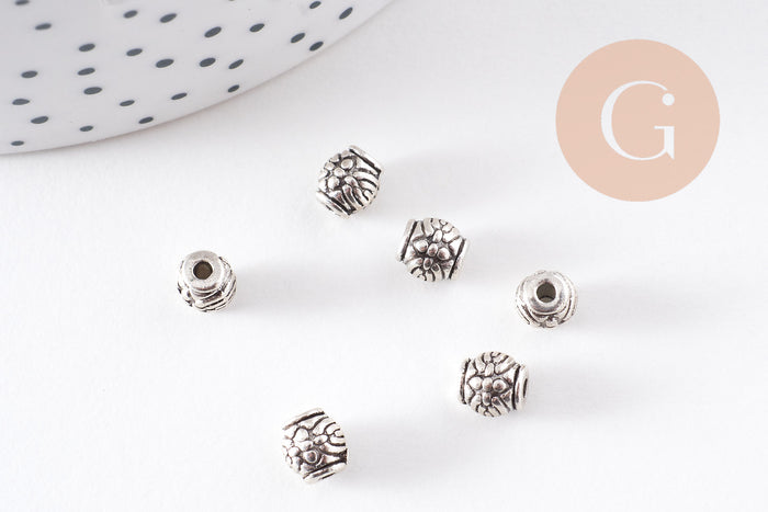 rondelle ovale texture argent vieilli,perles dorées, sans nickel,perle intercalaire, 6mm, x10 (G2621)
