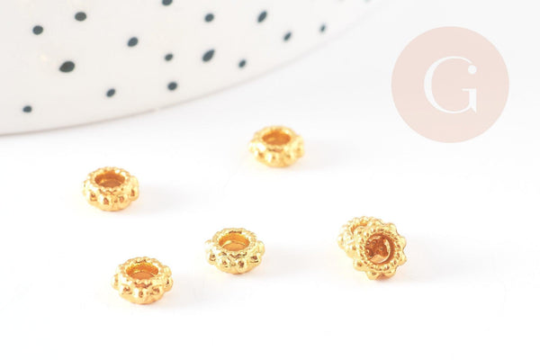 rondelles fleurs laiton doré 6mm, perles dorées, perles intercalaires, x50 (G5650)