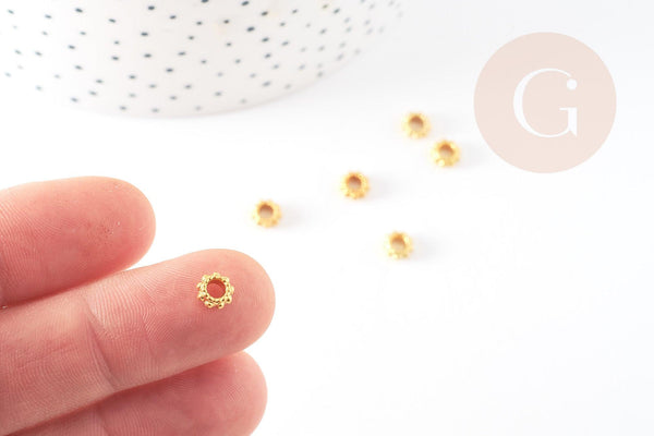 rondelles fleurs laiton doré 6mm, perles dorées, perles intercalaires, x50 (G5650)