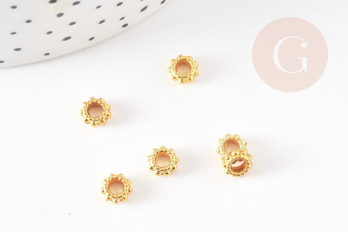 rondelles fleurs laiton doré 6mm, perles dorées, perles intercalaires, x50 (G5650)