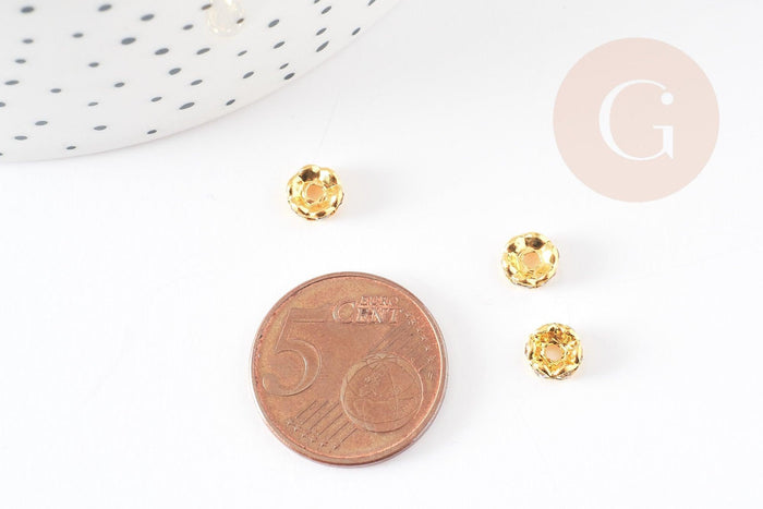 rondelles laiton doré zircon grade B, perles dorées, création bijoux, perle intercalaire, perle disque, 6mm, x20 G5599