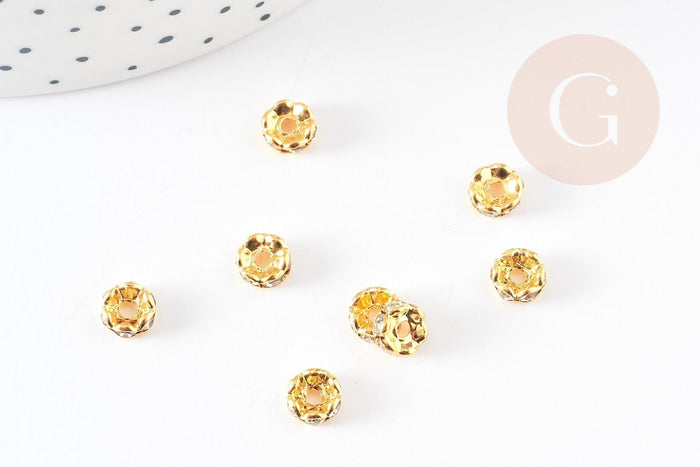 rondelles laiton doré zircon grade B, perles dorées, création bijoux, perle intercalaire, perle disque, 6mm, x20 G5599